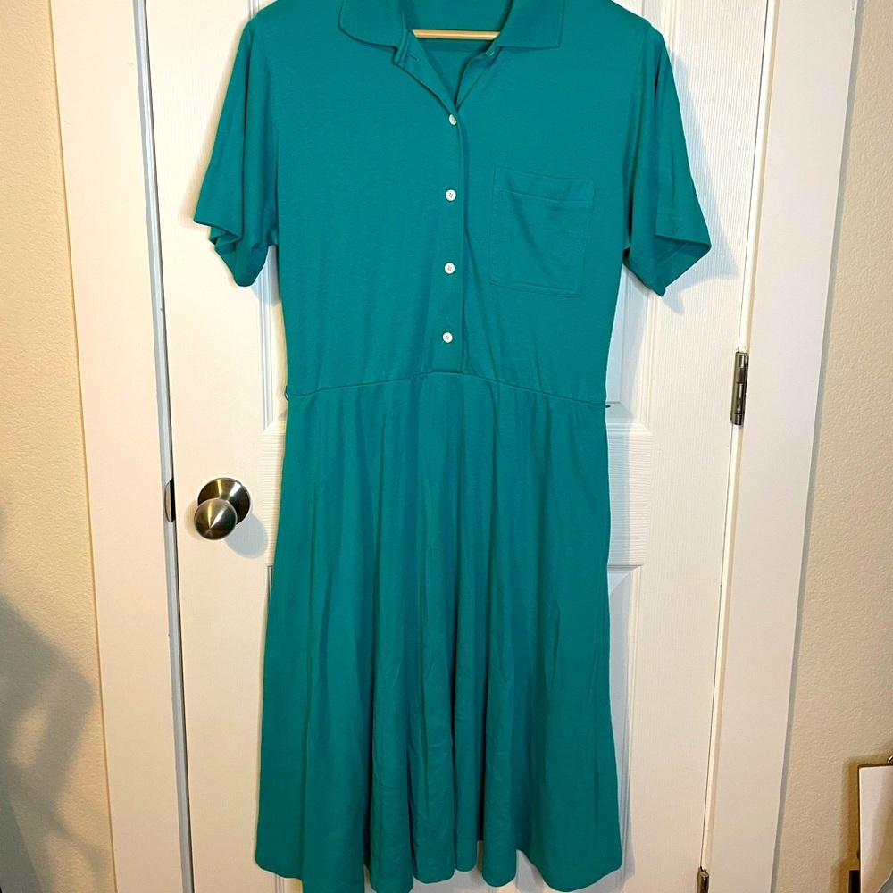 VTG 80s Kay Windsor teal polo shirt dress sz L (?)